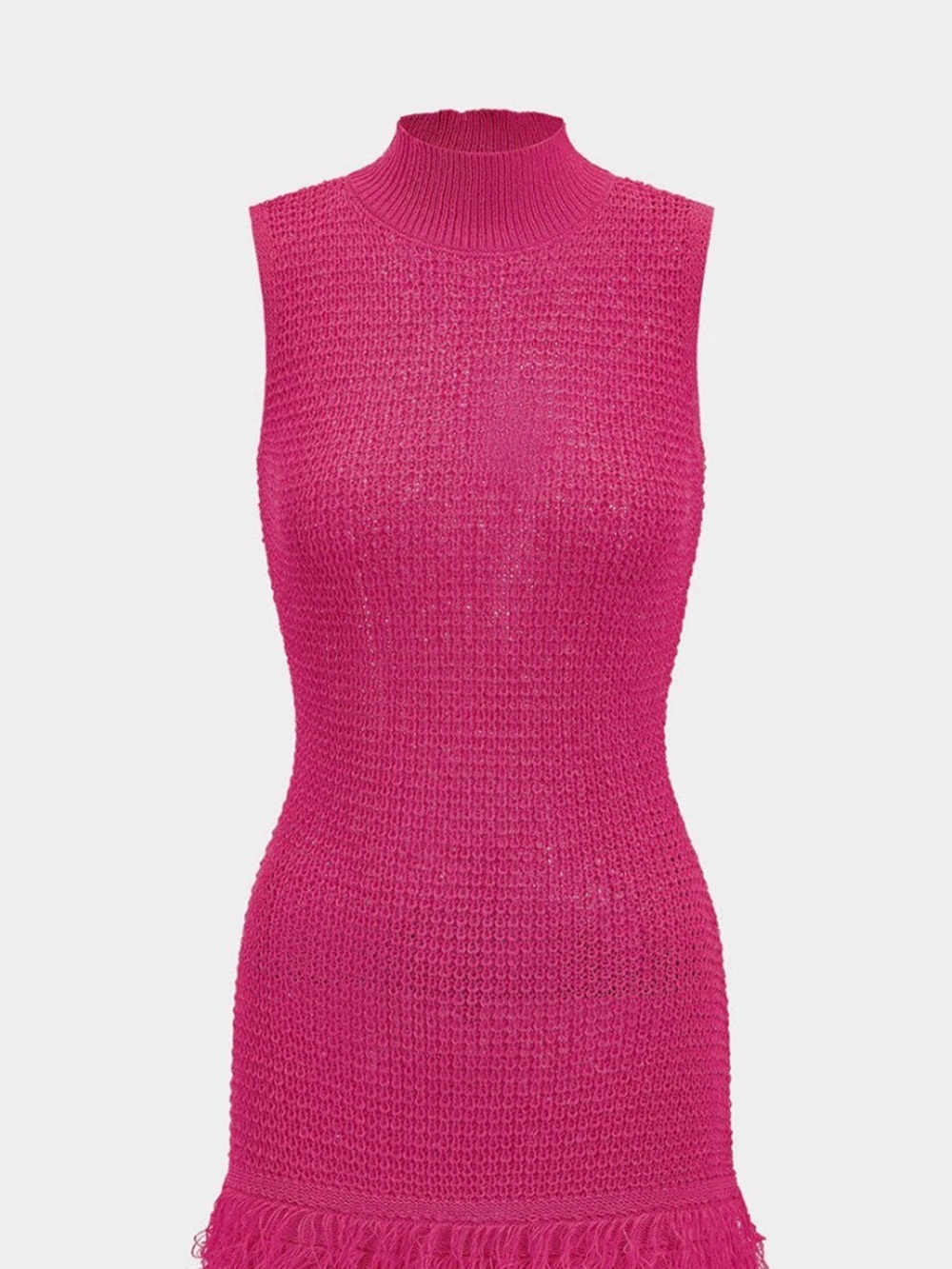 Sleeveless Hot Pink Fringe Knit Skirt